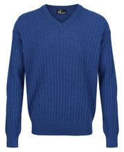 Load image into Gallery viewer, Massoti 100% Lambswool Fine Cable Knit Jumper - V-neck.
