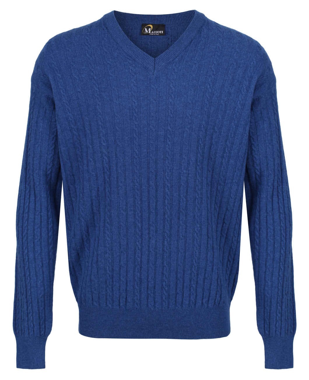 Massoti 100% Lambswool Fine Cable Knit Jumper - V-neck.